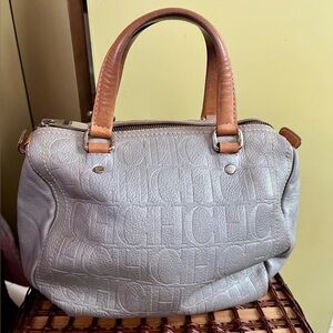 Carolina Herrera Metallic Silver Monogram Andy Boston Bag - AS IS